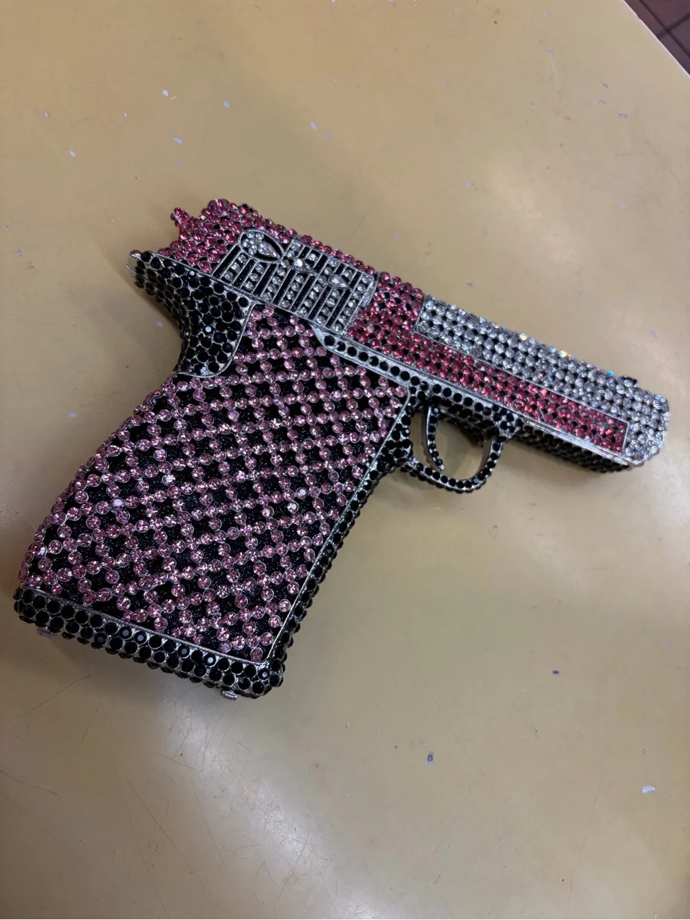 Rhinestone Pink & Black Gun-Shaped Evening Clutch